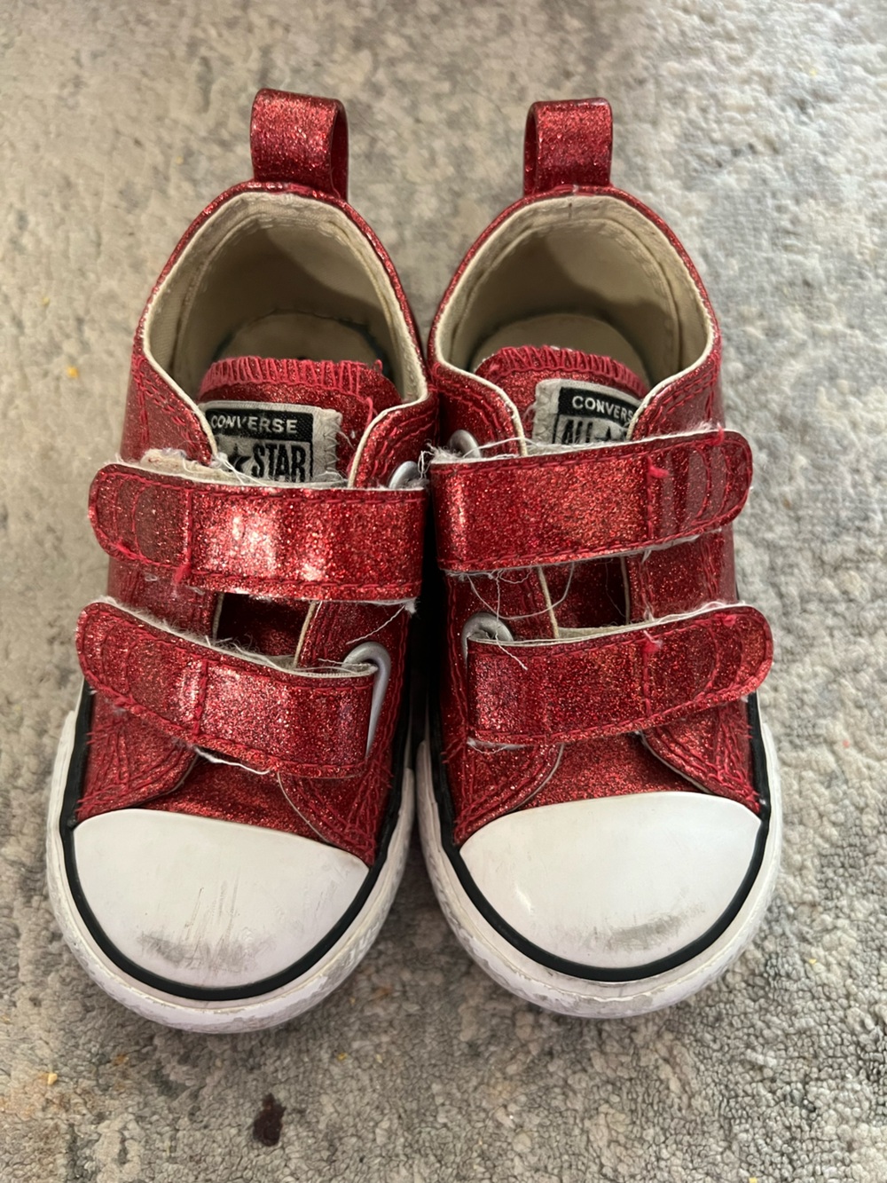 Converse Kids Red Glitter Velcro Low Top Sneakers